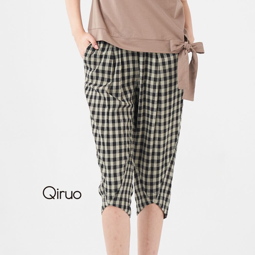 12363031C45-春夏專櫃黑卡格紋七分休閒褲3031C輕柔透氣涼感休閒