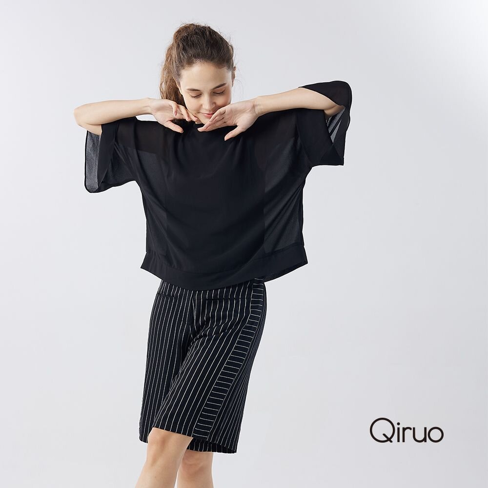 春夏專櫃黑色雪紡上衣3065A  七分水袖寬版 封面照片