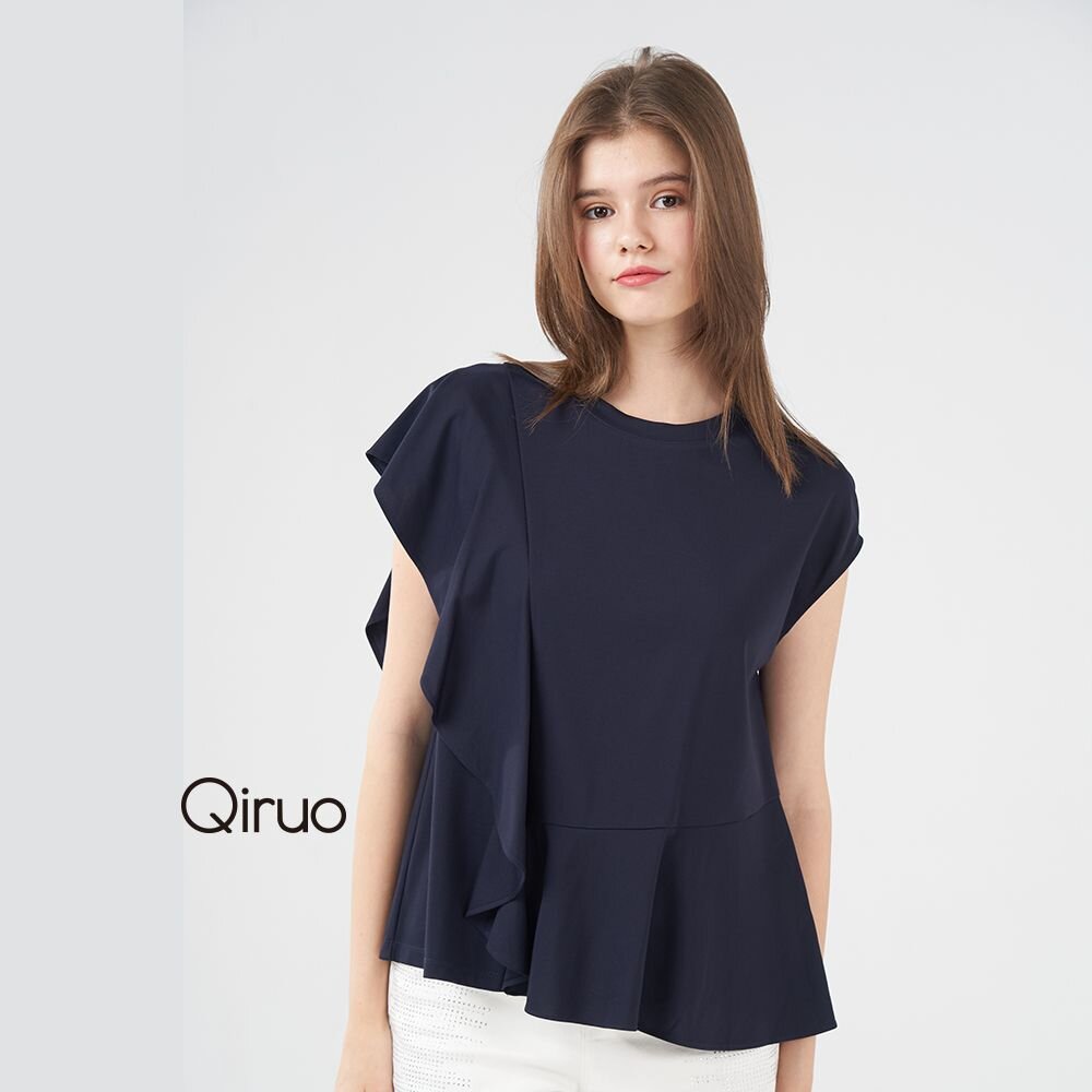 春夏專櫃深藍上衣3008A 小包荷葉袖 封面照片