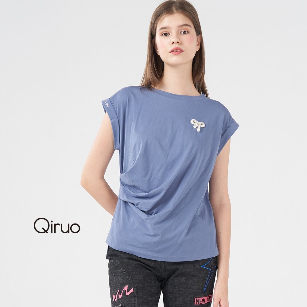 春夏專櫃粉藍上衣8008A 抓皺修飾身形 封面照片