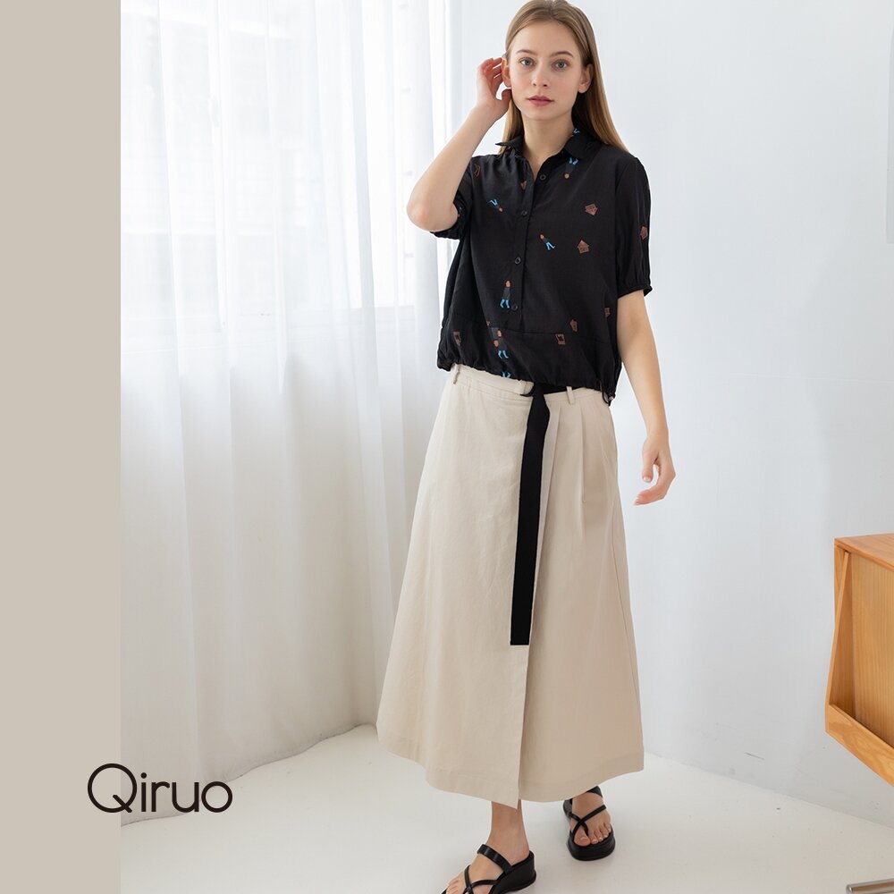 12388152B45-春夏專櫃卡色A字長裙8152B 腰帶時尚設計