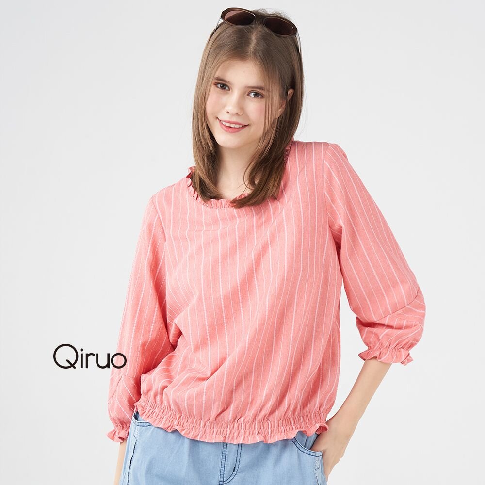 春夏專櫃粉紅上衣8257A 七分袖荷葉領 封面照片