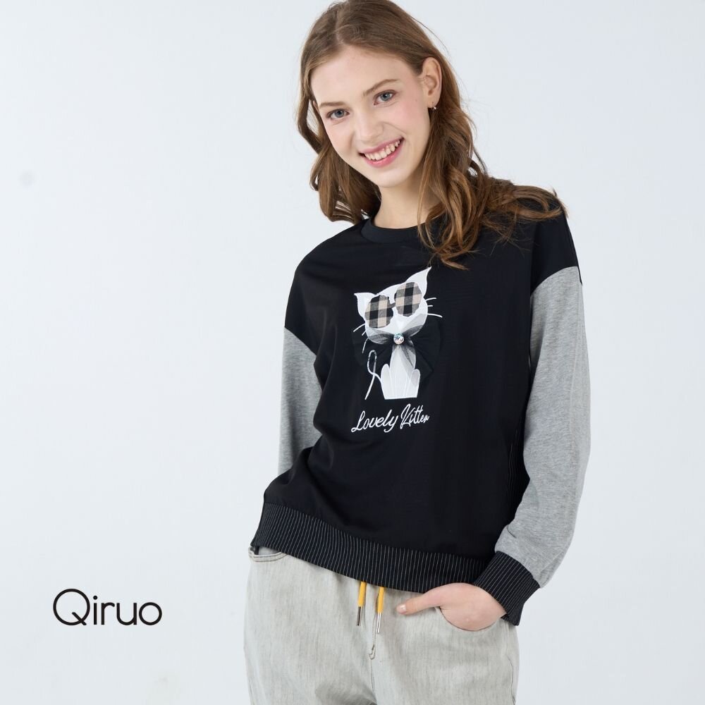 春秋專櫃黑灰色上衣3231A 可愛貓咪款 封面照片