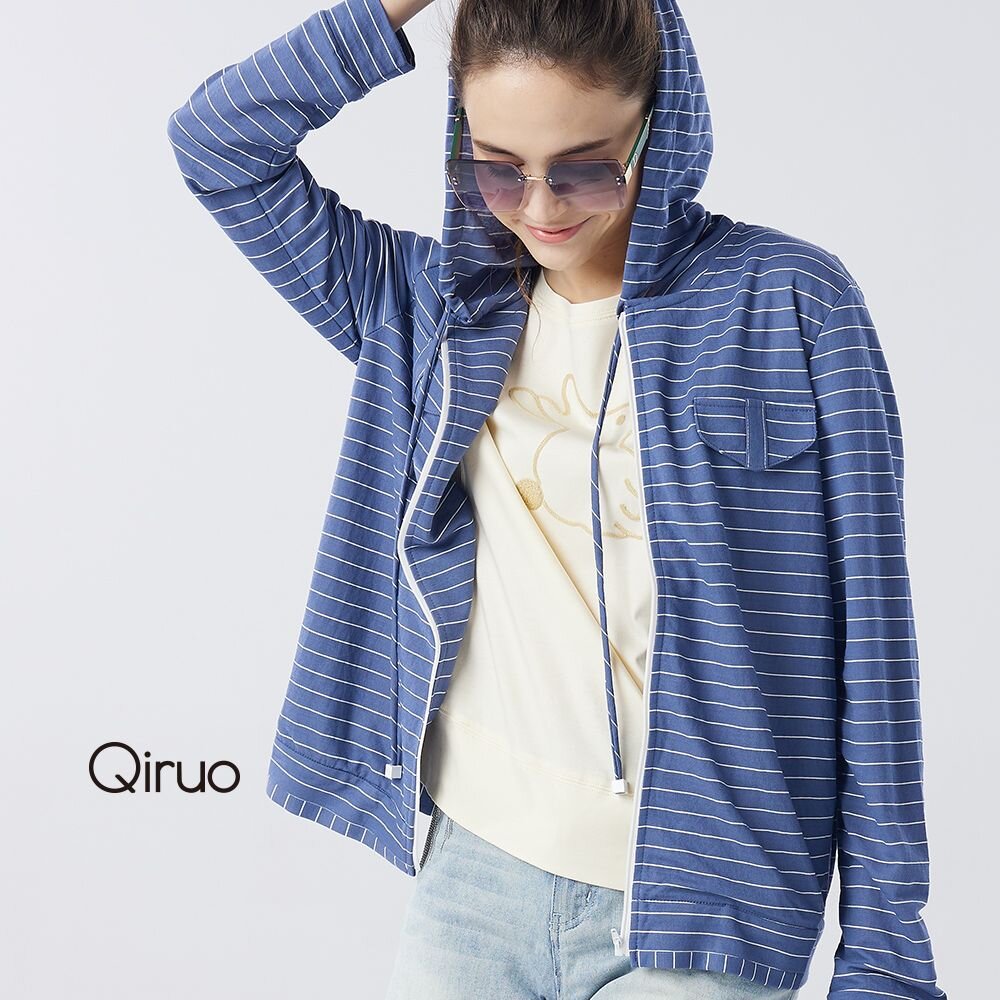 秋冬專櫃藍白線條色薄長袖3001E 連帽外套 封面照片