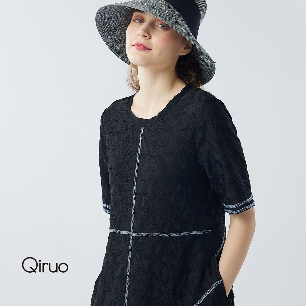 秋冬專櫃黑色洋裝6003F 布料拼接設計 封面照片