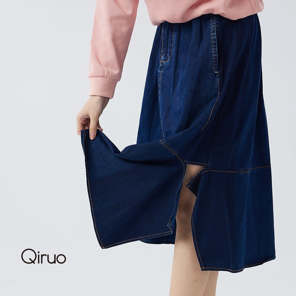 22386006B50-春秋牛仔中長裙 6006B側開叉設計