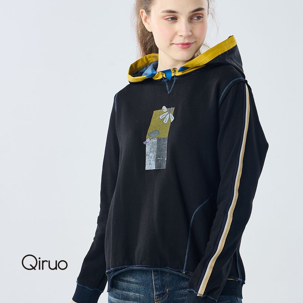 秋冬專櫃黑色連帽上衣6007A黃彩繪設計 封面照片