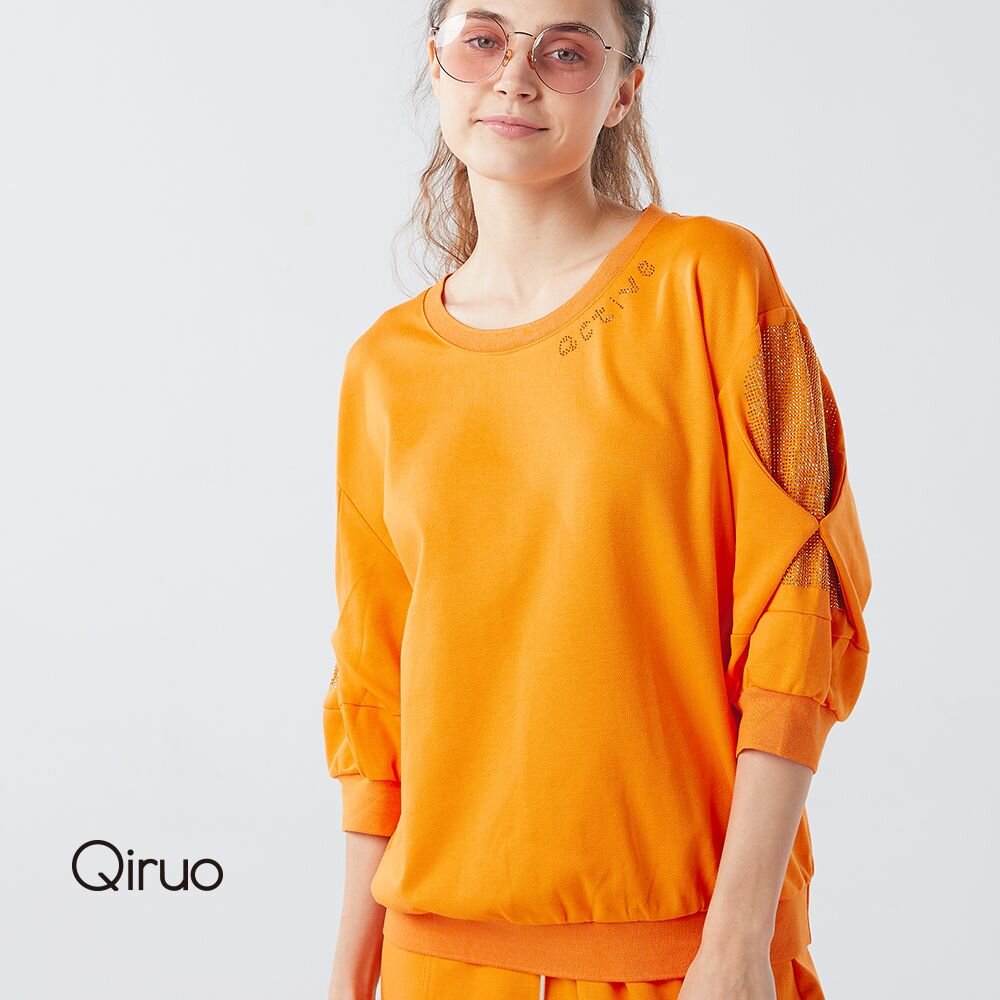 秋冬專櫃橘色七分上衣6008A水鑽款 封面照片