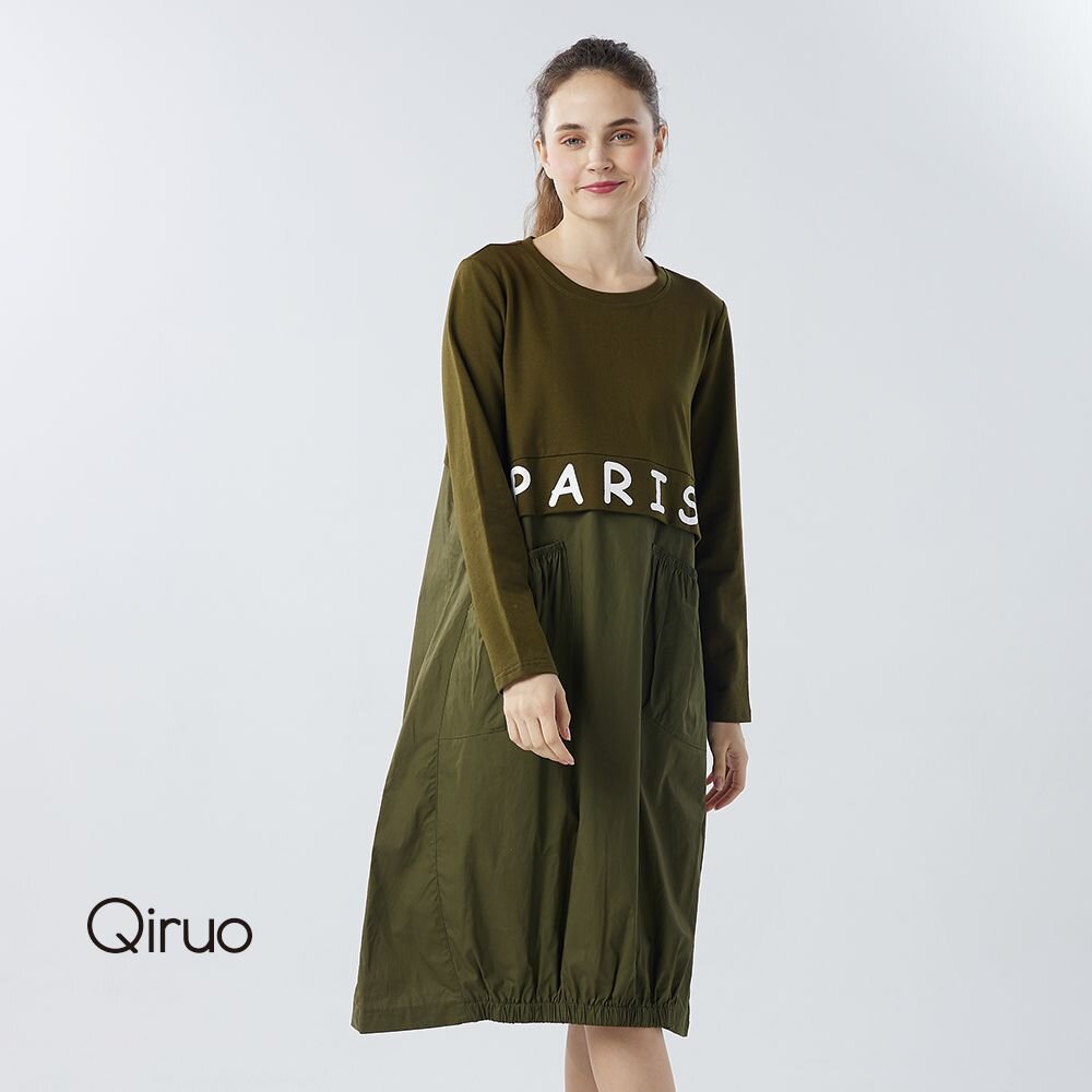 秋冬專櫃橄欖色長袖洋裝6015F 假兩件設計 封面照片