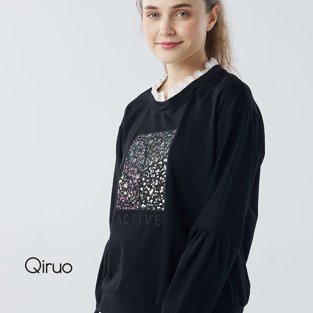 秋冬專櫃黑長袖上衣6020A 胸前碎花設計 封面照片