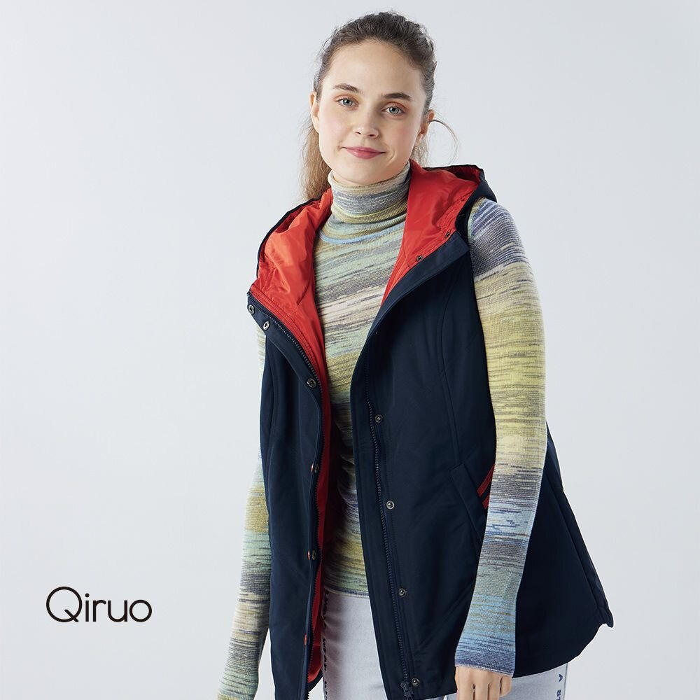 保暖長版連帽背心6204D 深藍色-鈕扣式 封面照片