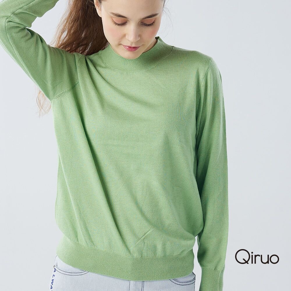 秋冬專櫃針織長袖上衣0181A-70綠色小立領百搭 封面照片