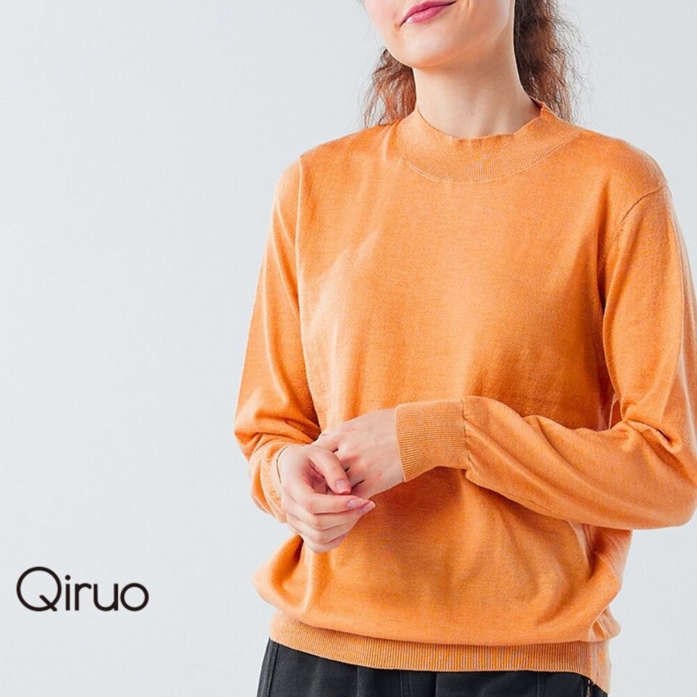 22890181A90-秋冬專櫃針織長袖上衣0181A-90橘色小立領百搭