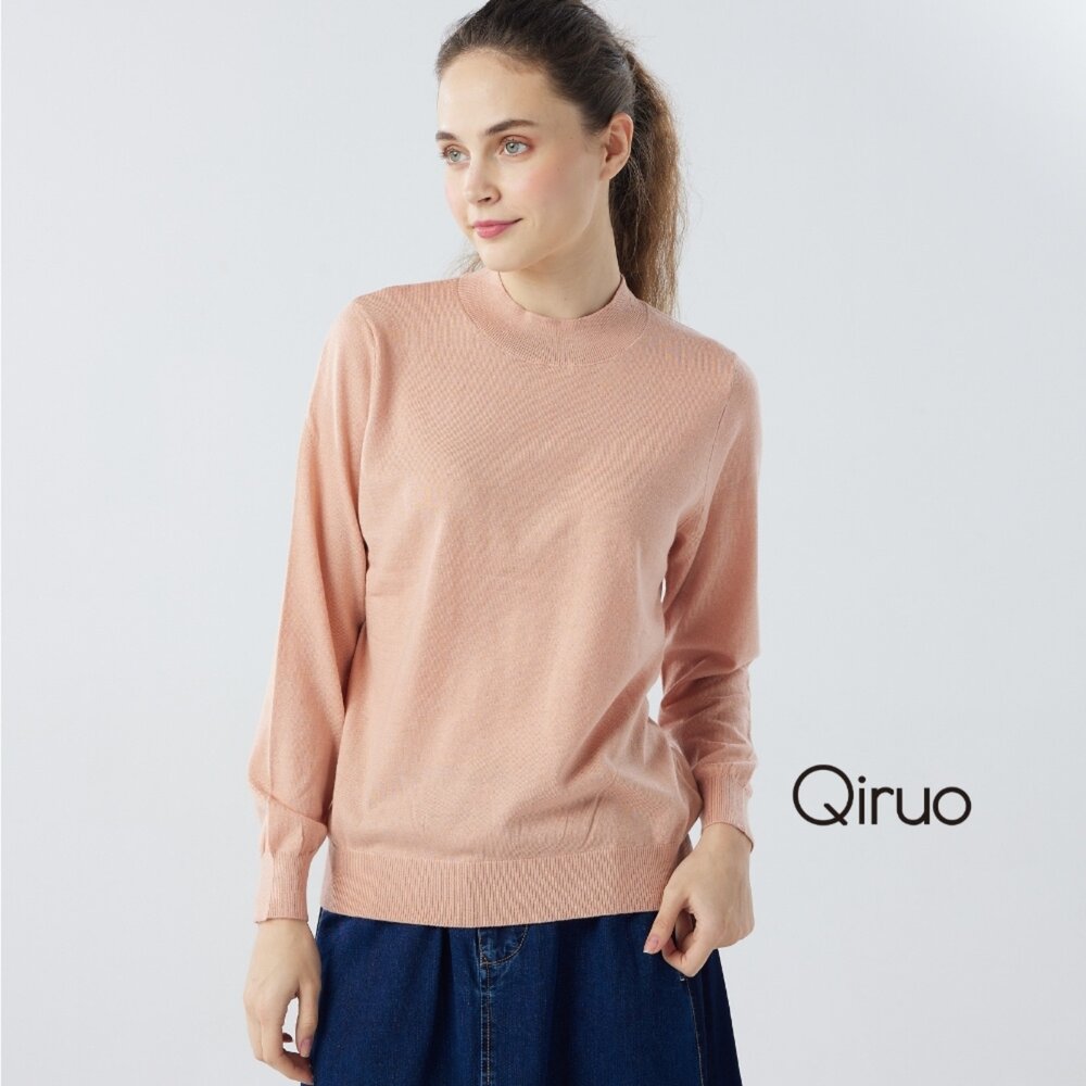 22890181A91-秋冬專櫃針織長袖上衣0181A-91淺橘色小立領百搭