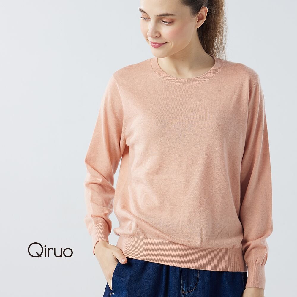 秋冬專櫃針織長袖上衣0182A-15粉色小圓領百搭 封面照片