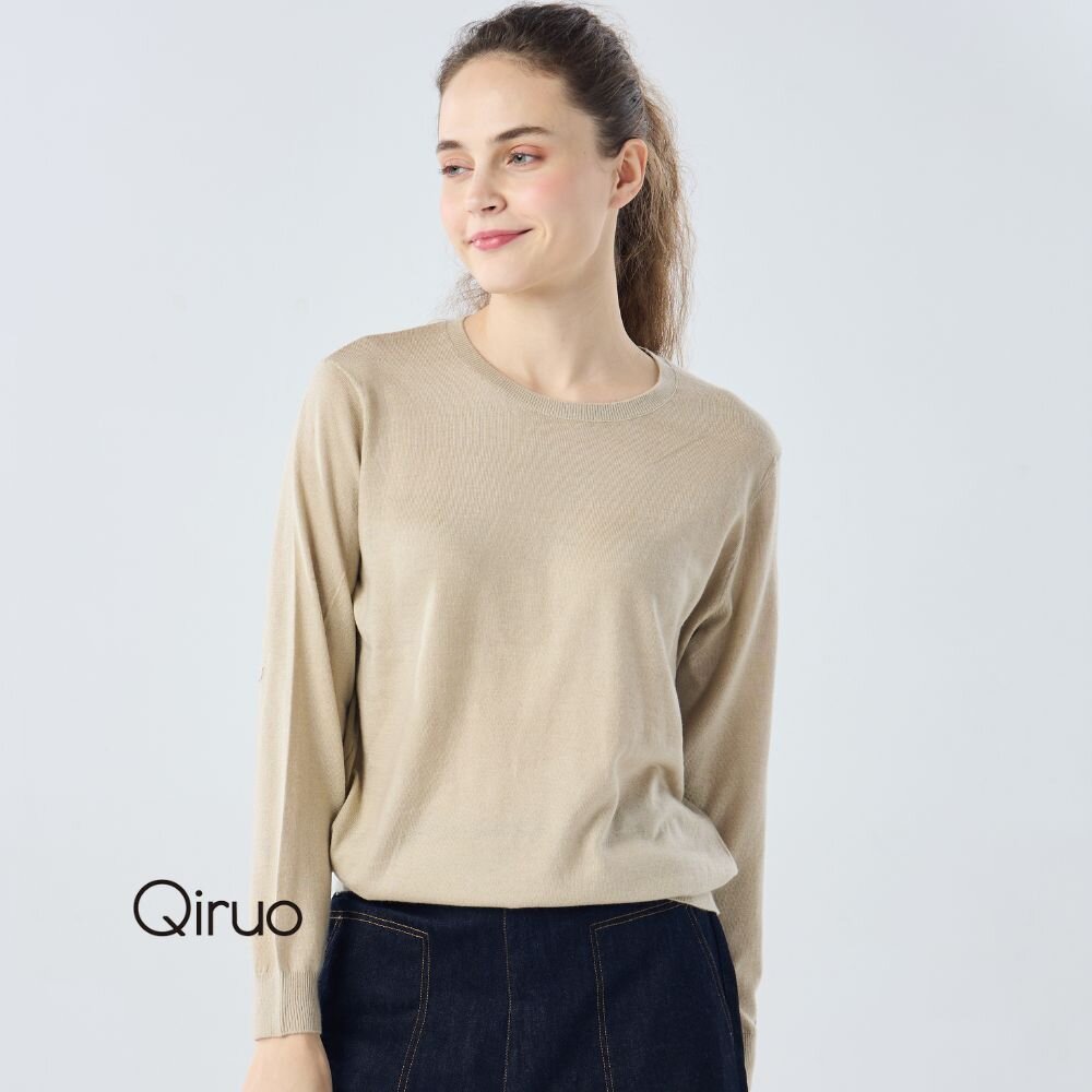 秋冬專櫃針織長袖上衣0182A-45卡色小圓領百搭 封面照片