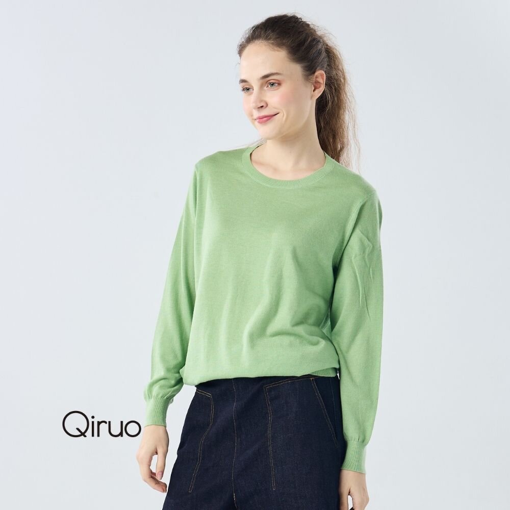 秋冬專櫃針織長袖上衣0182A-70綠色小圓領百搭 封面照片