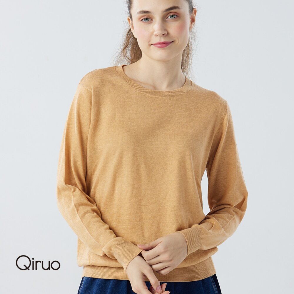 22890182A90-秋冬專櫃針織長袖上衣0182A-90亮橘色小圓領百搭