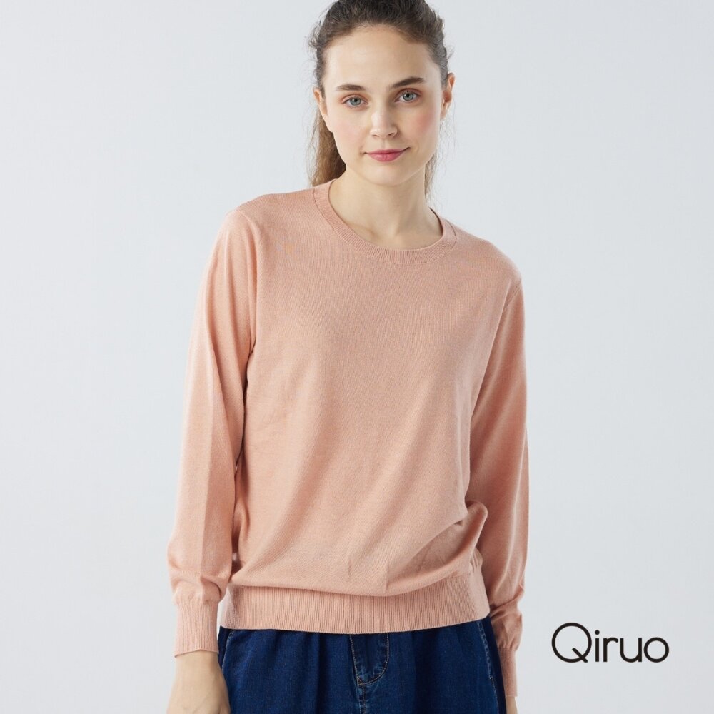 秋冬專櫃針織長袖上衣0182A-91淺橘色小圓領百搭 封面照片