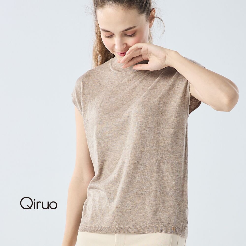 秋冬專櫃針織短袖上衣0186A-45卡色小立領百搭 封面照片