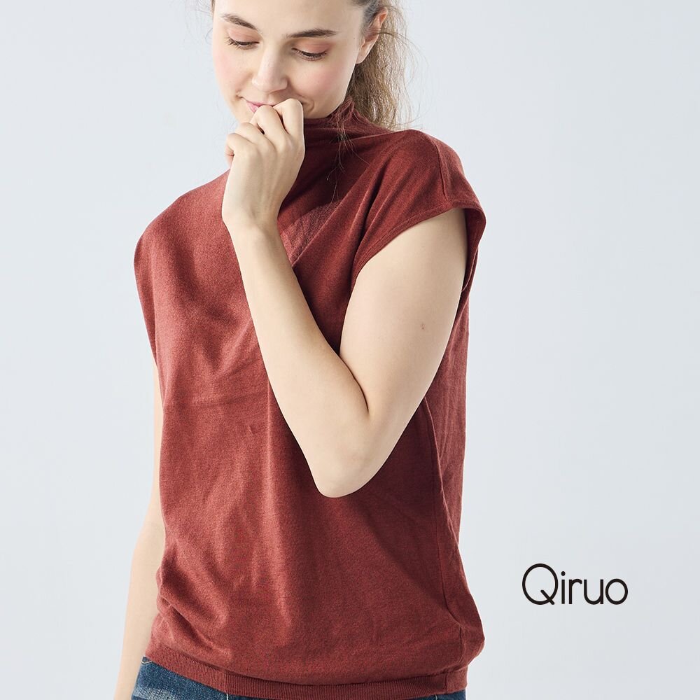 秋冬專櫃針織短袖上衣0188A-10深紅色小立領百搭 封面照片