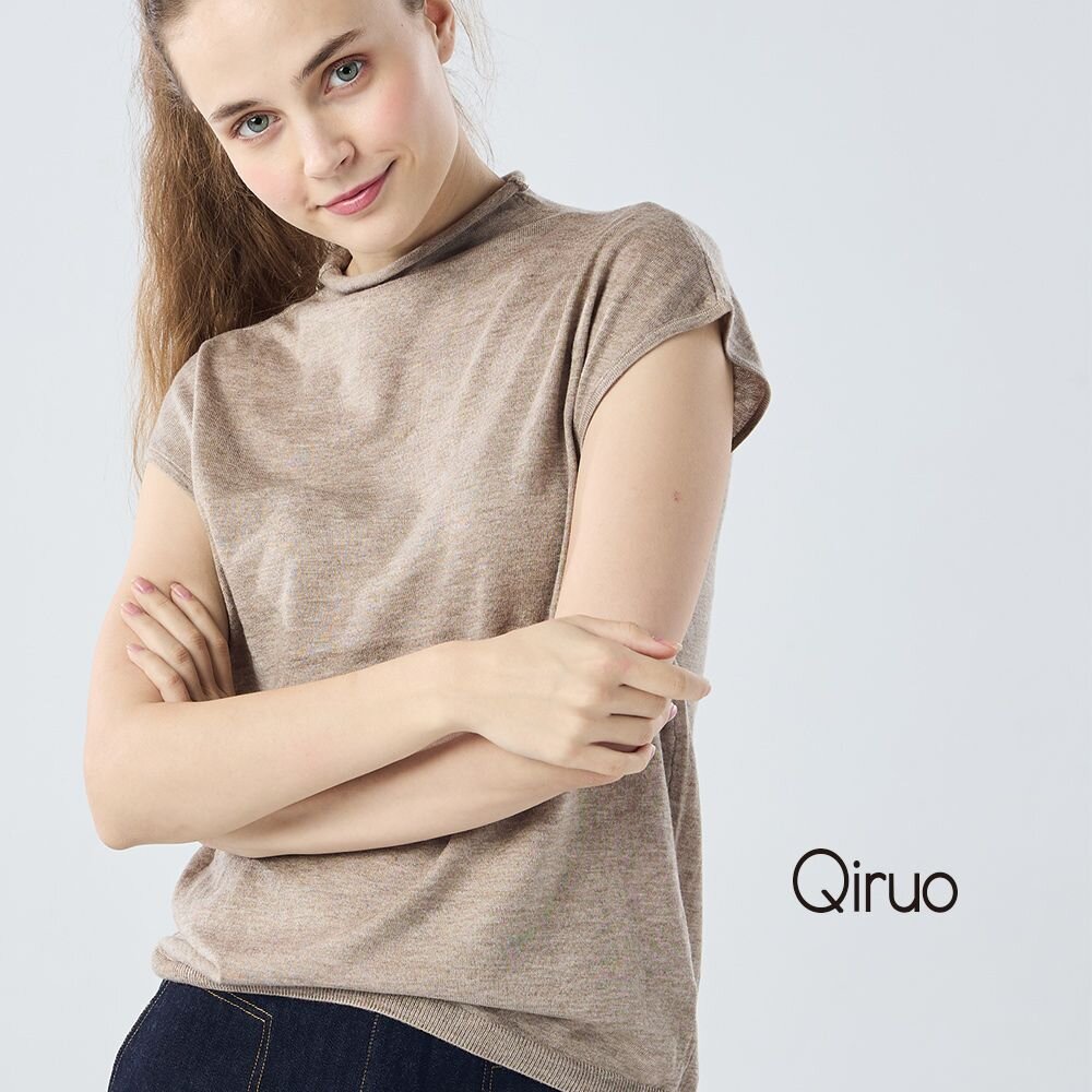 秋冬專櫃針織短袖上衣0188A-45卡色小立領百搭 封面照片