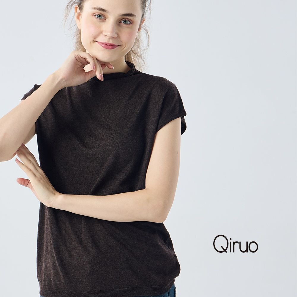 秋冬專櫃針織短袖上衣0188A-80咖啡色小立領百搭 封面照片