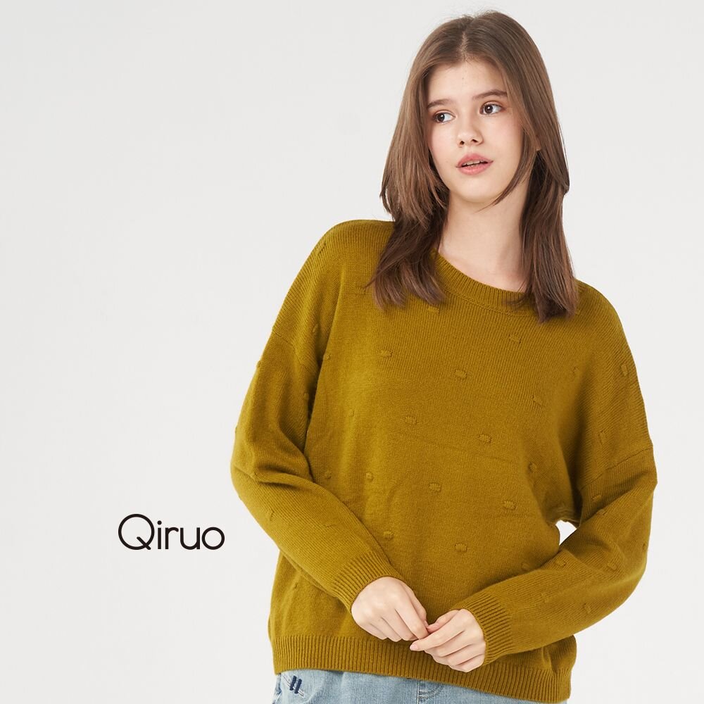 22892006A75-【Qiruo 奇若名品】專櫃芥末色小羊毛上衣 精品時尚保暖(舒適圓領圓球造型-共三色-2006A-75)
