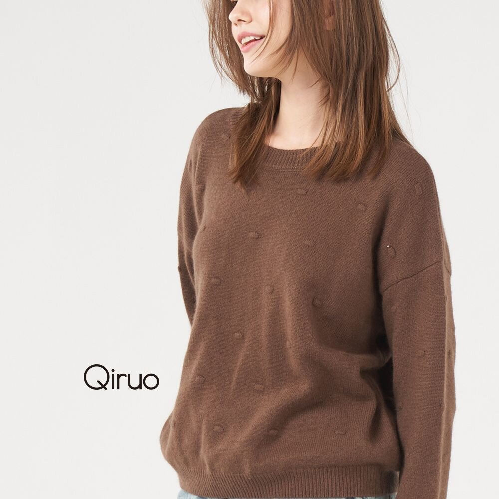 【Qiruo 奇若名品】專櫃灰色小羊毛上衣 精品時尚保暖(舒適圓領圓球造型-共三色-2006A-80) 封面照片