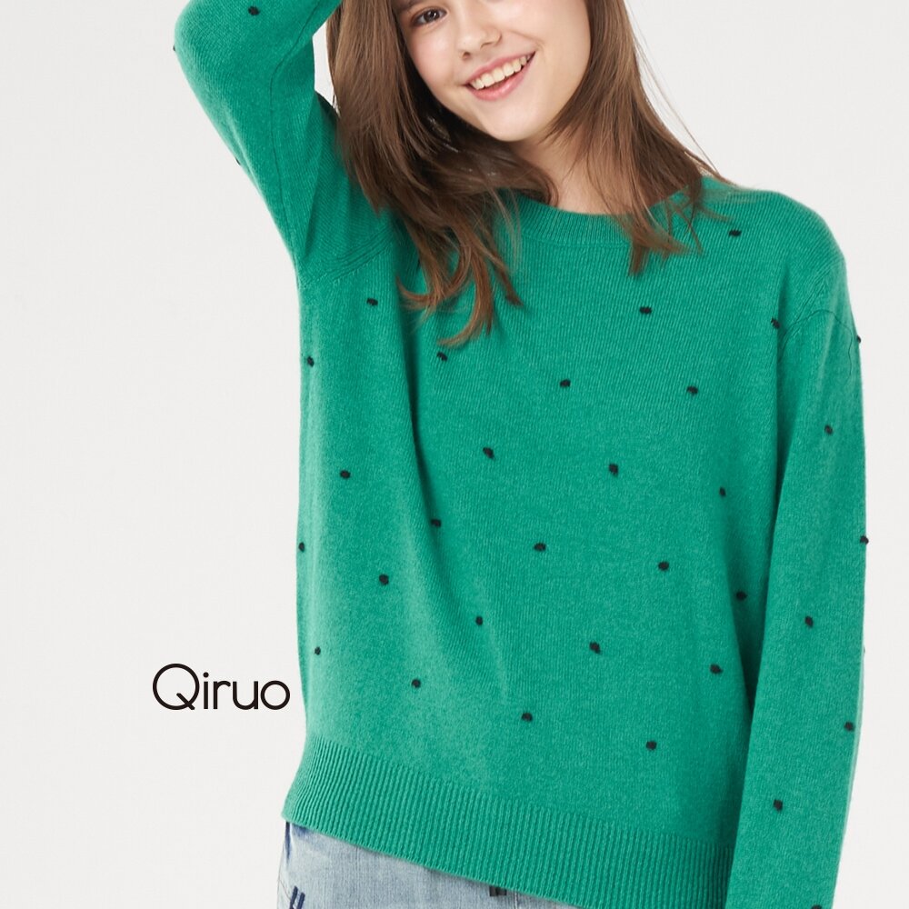 【Qiruo 奇若名品】專櫃綠色小羊毛上衣 精品時尚保暖(舒適圓領圓點造型-單色-2007A-70) 封面照片