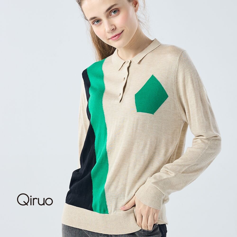 22896881A45-秋冬專櫃毛衣襯衫領長袖上衣6881A-45卡色百搭