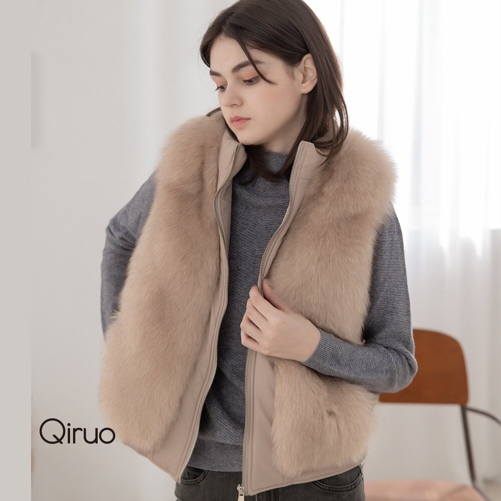 【Qiruo 奇若名品】皮草背心夾克型0004D-05膚色(狐狸毛背心華麗夾克) 封面照片