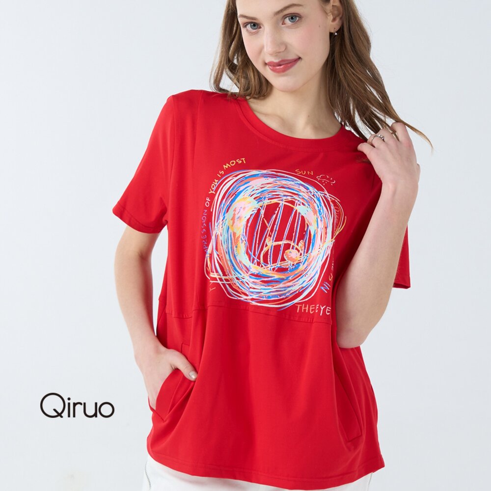 32362010D10-春夏專櫃大紅上衣2010D 圓線塗鴉圖案設計