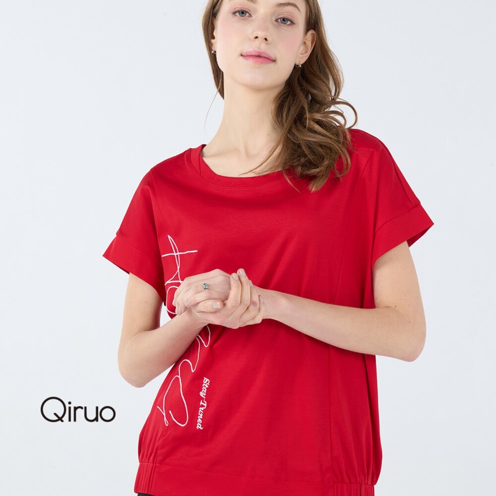 春夏專櫃大紅上衣2123A 英文鑽字圖案設計 封面照片