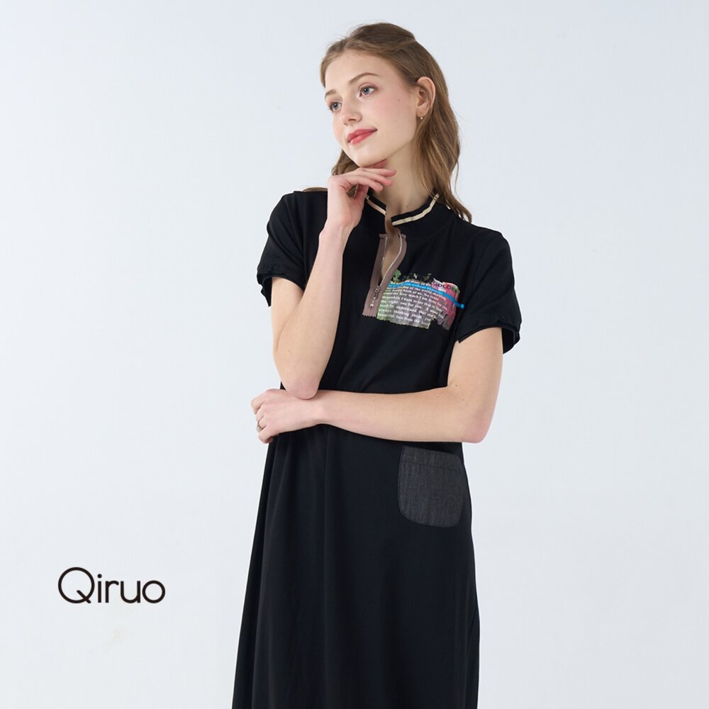 春夏專櫃黑色時尚洋裝3023F 條紋下擺款 封面照片