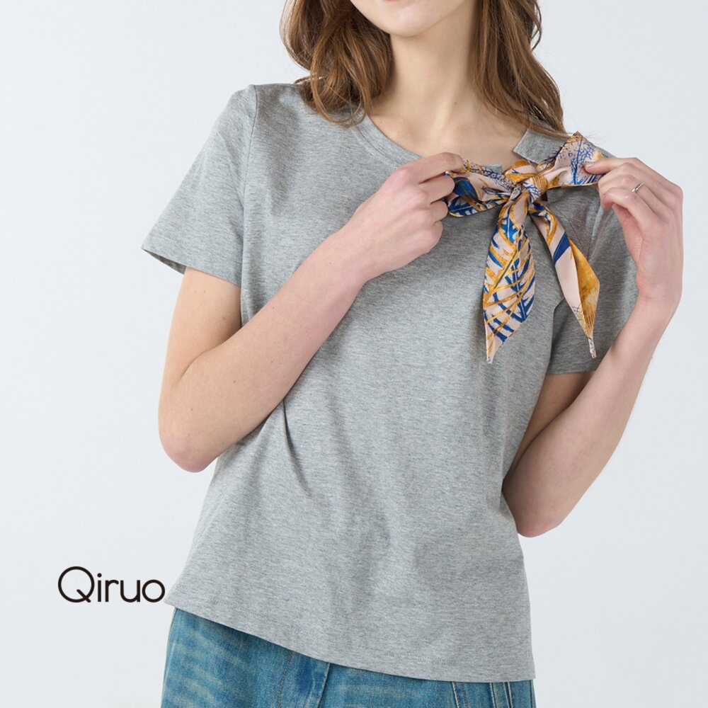 32363063A20-專櫃精品灰色短袖上衣3063A  蝴蝶絲帶造型女裝