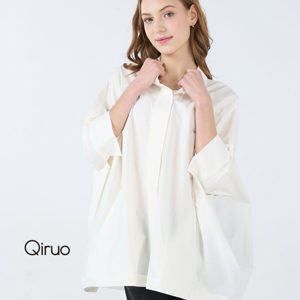 32363073A01-專櫃白色五分袖造型襯衫3073A 長版設計