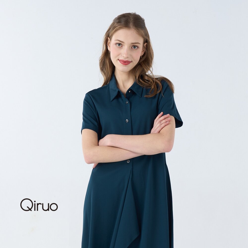 32363213F72-春夏專櫃深綠色時尚洋裝3213F 下擺荷葉款