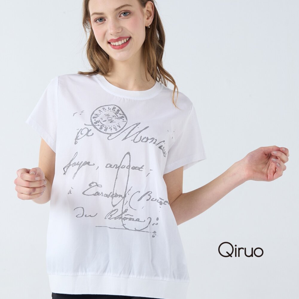 32363238A01-春夏專櫃白色上衣3238A 胸前英文草書