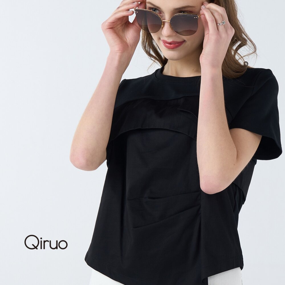 32371802A02-春夏專櫃黑色短袖上衣1802A 前下擺不規則