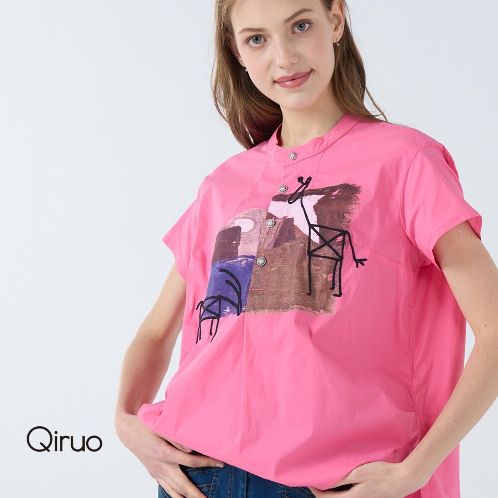 春夏專櫃粉色短袖上衣1803A 小立領扣子 封面照片