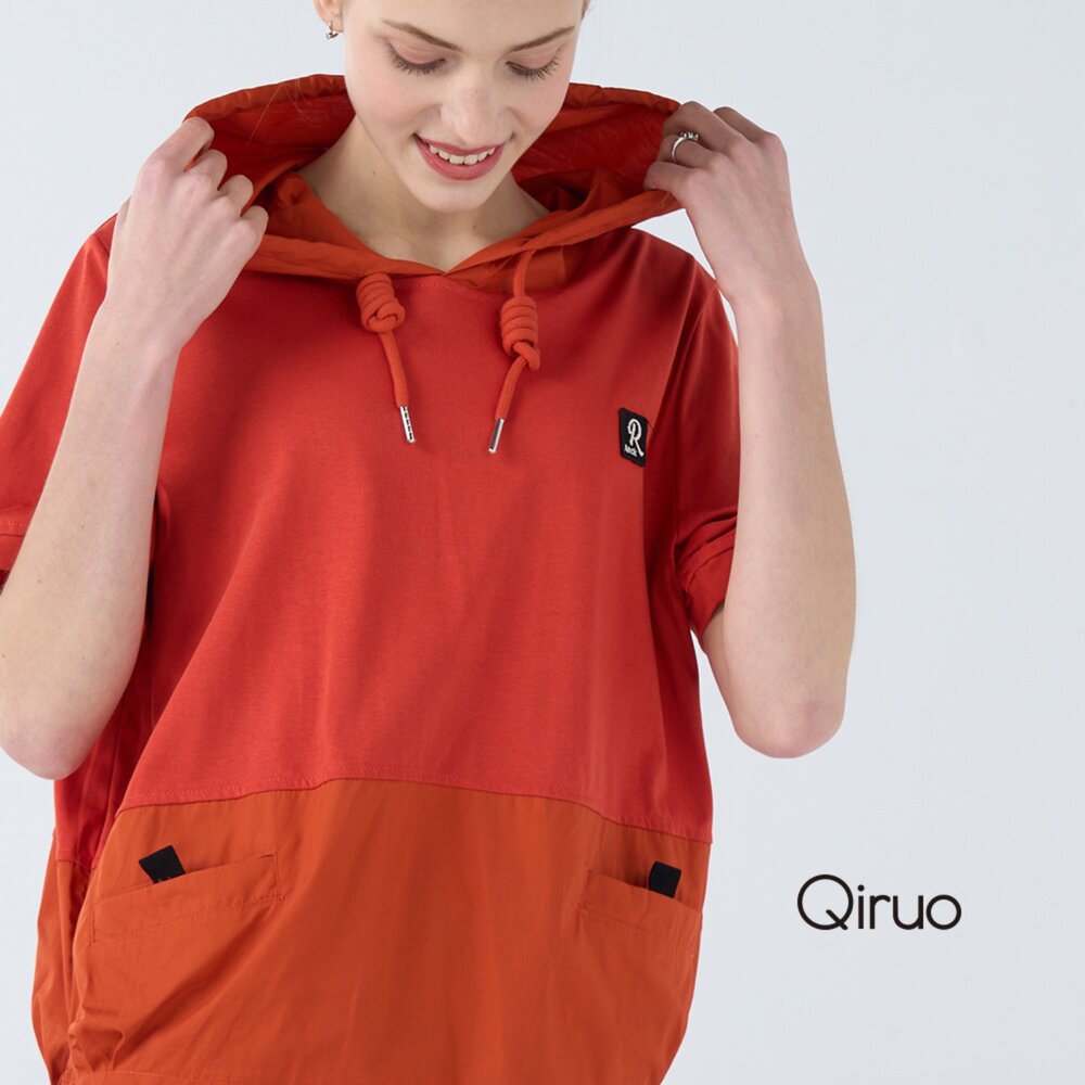 32371816A90-專櫃精品橘色連帽上衣1816A 小口袋