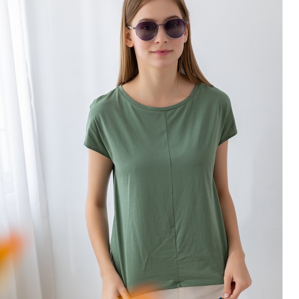 32382030A70-春夏專櫃灰綠色短袖上衣2030A-70 百搭實穿款