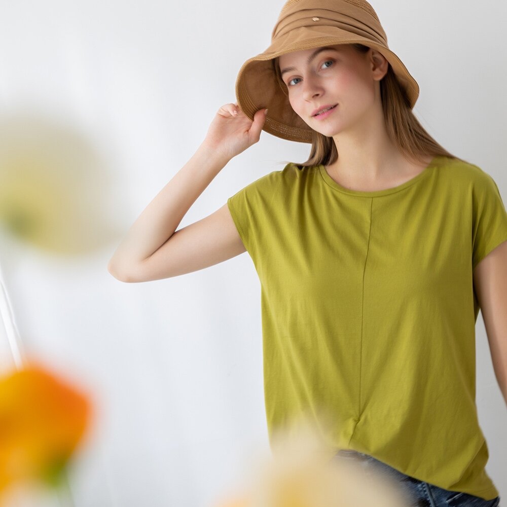 32382030A75-春夏專櫃芥末色短袖上衣2030A-75 百搭實穿款