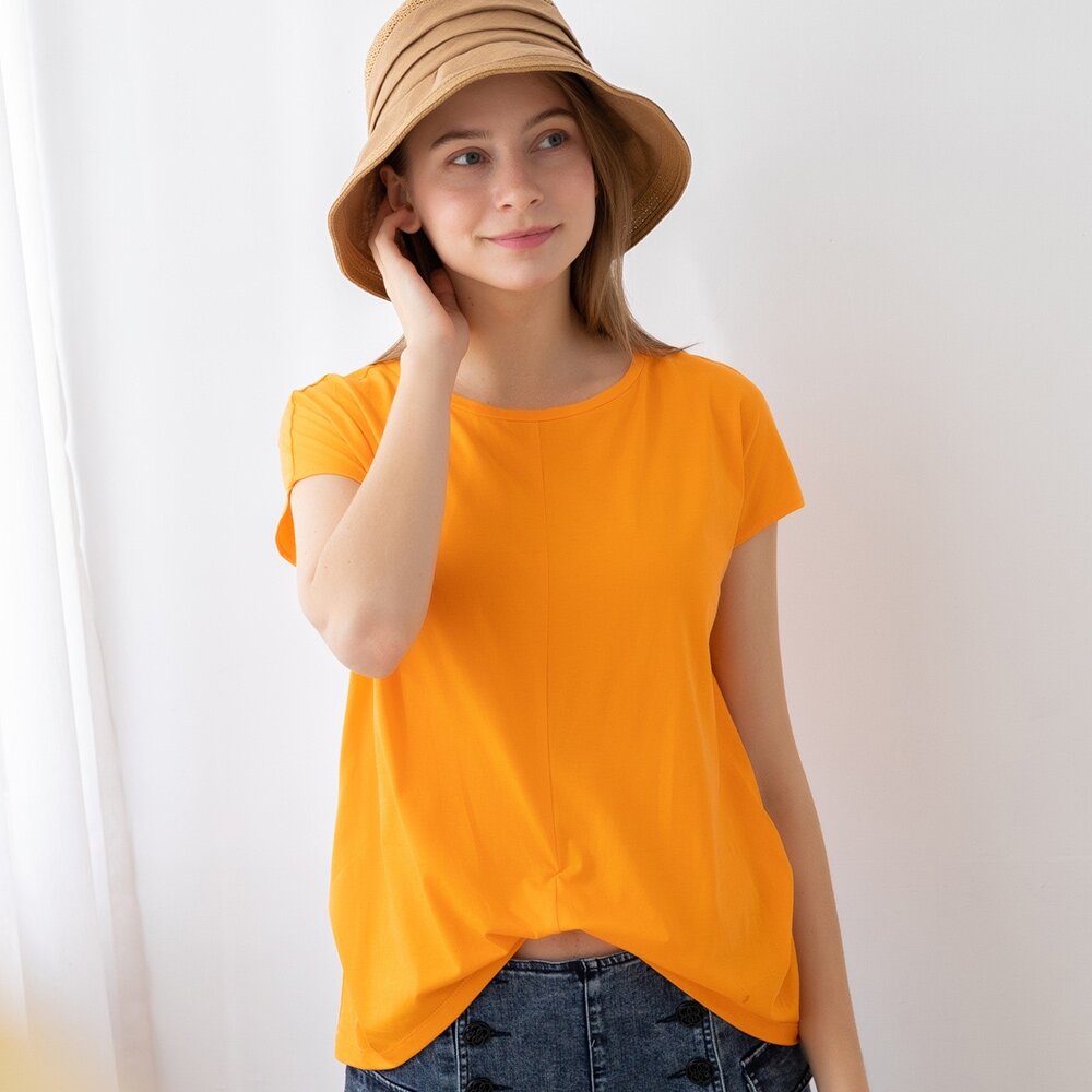 32382030A90-春夏專櫃亮橘色短袖上衣2030A-90 百搭實穿款