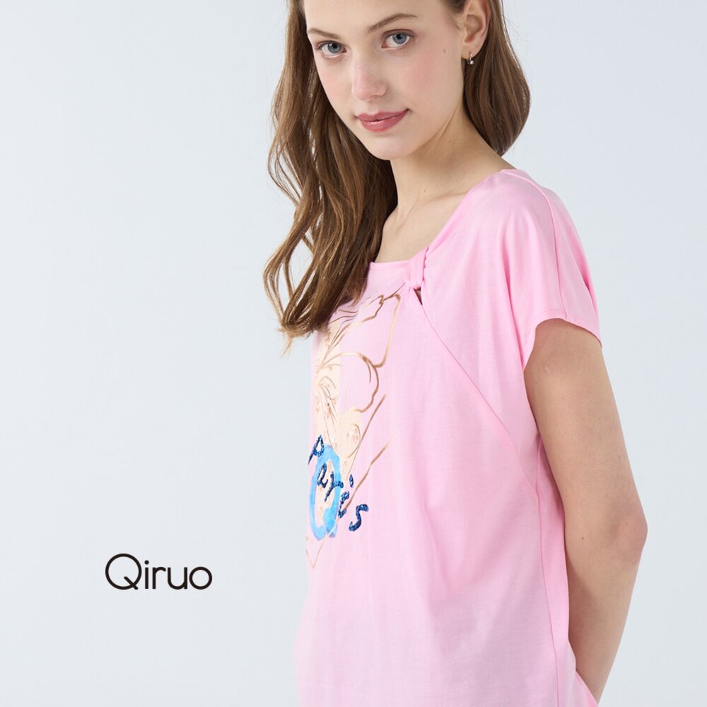 32387013A15-春夏專櫃精品粉色上衣7013A 時尚圖案短袖