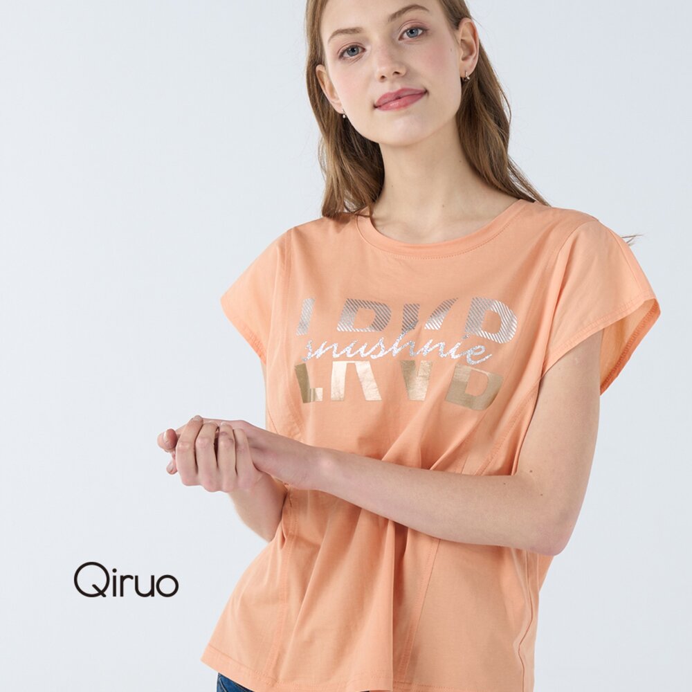 32387015A90-春夏專櫃精品粉橘色上衣7015A 時尚英文短袖