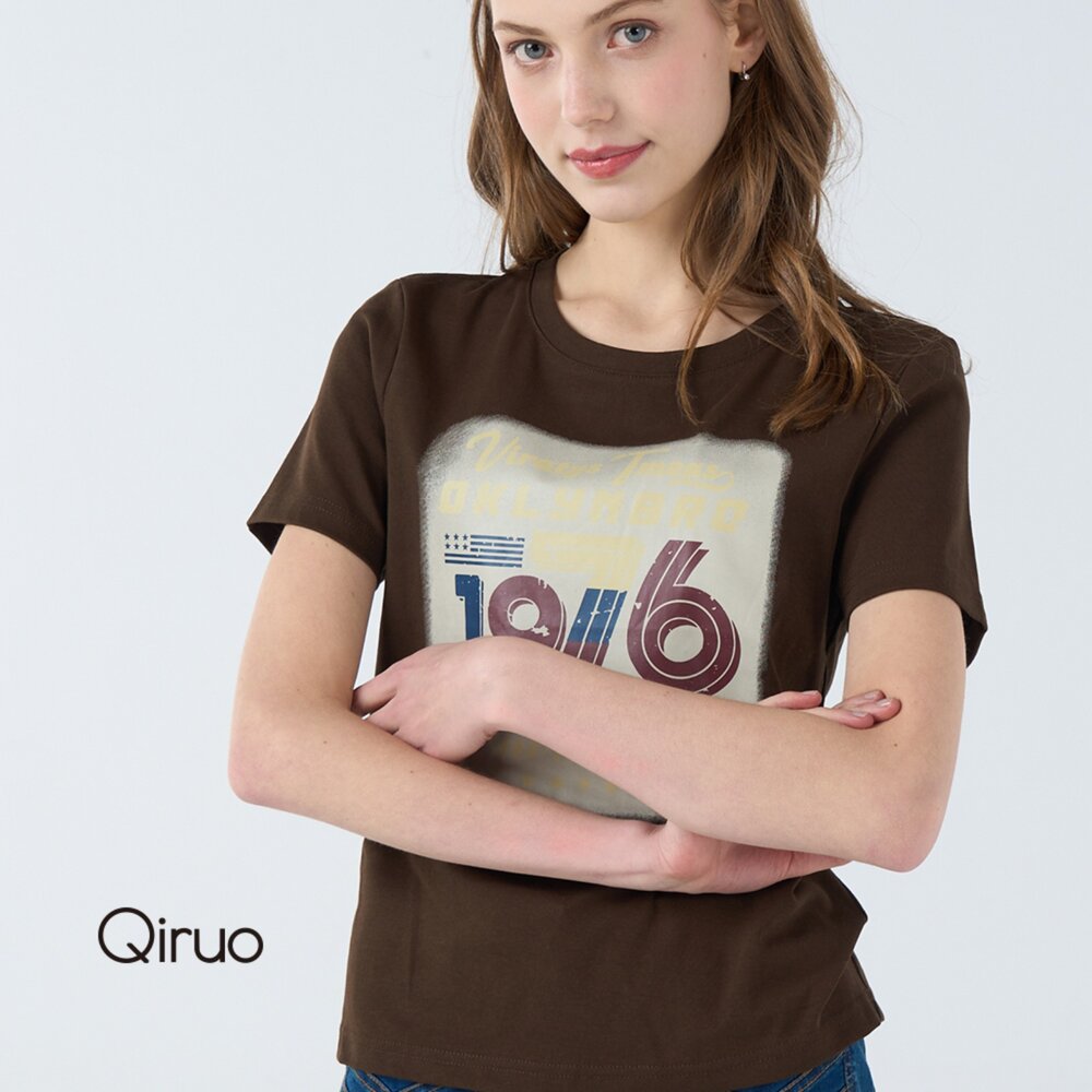 春夏專櫃咖啡色上衣7021A 短袖圓領胸前造型 封面照片