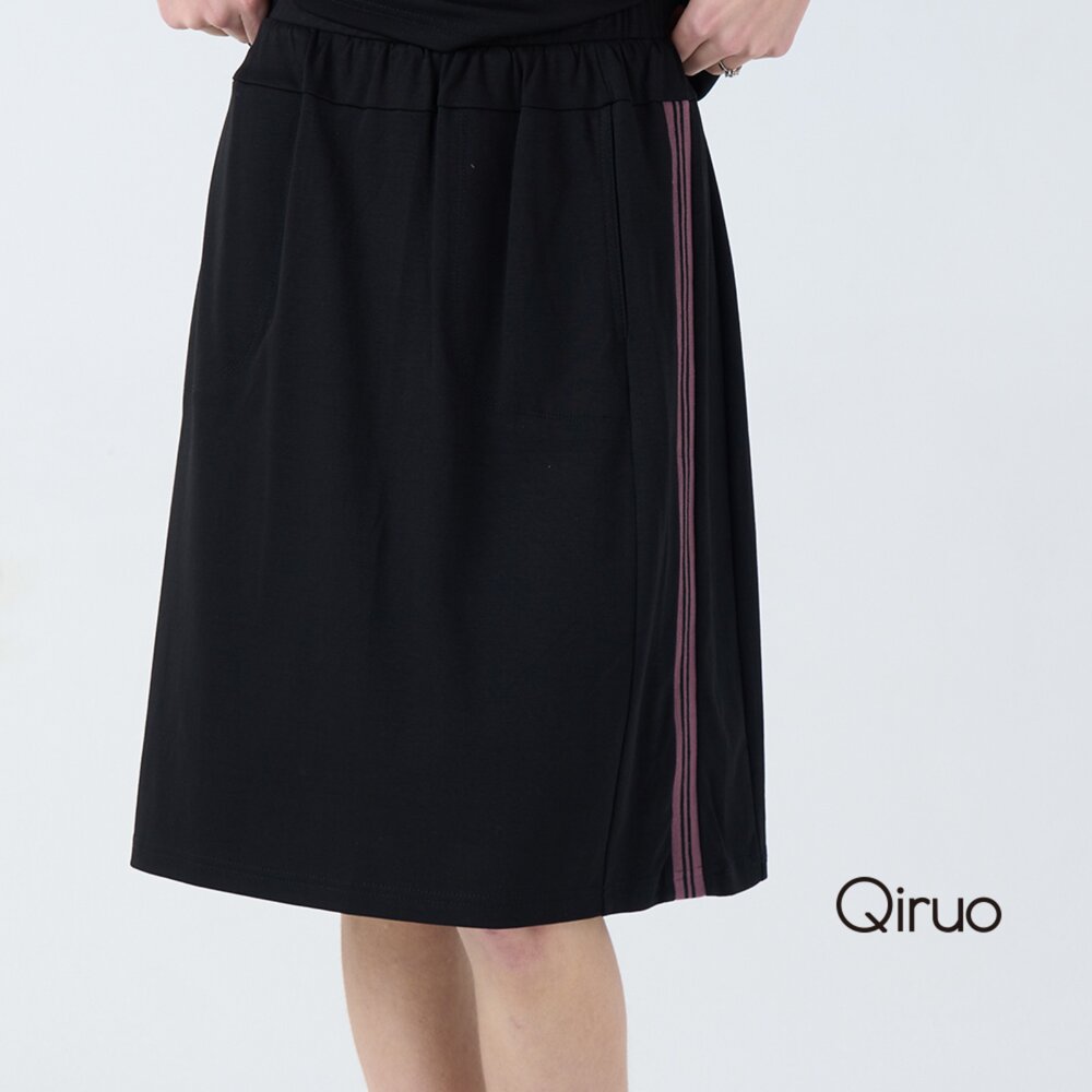 32387025B02-春夏專櫃黑色休閒裙7025B 側邊線條結造型