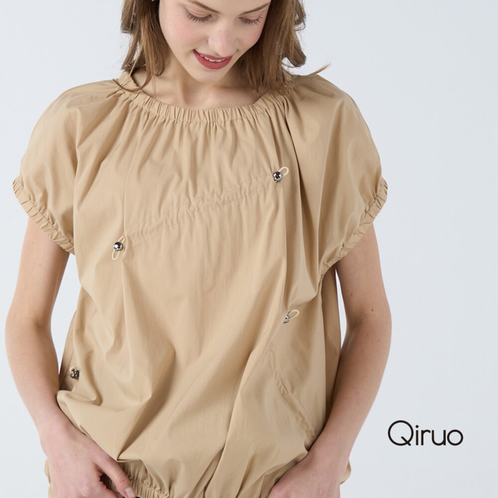 春夏專櫃卡色短袖上衣7027A 圓領抓皺 封面照片